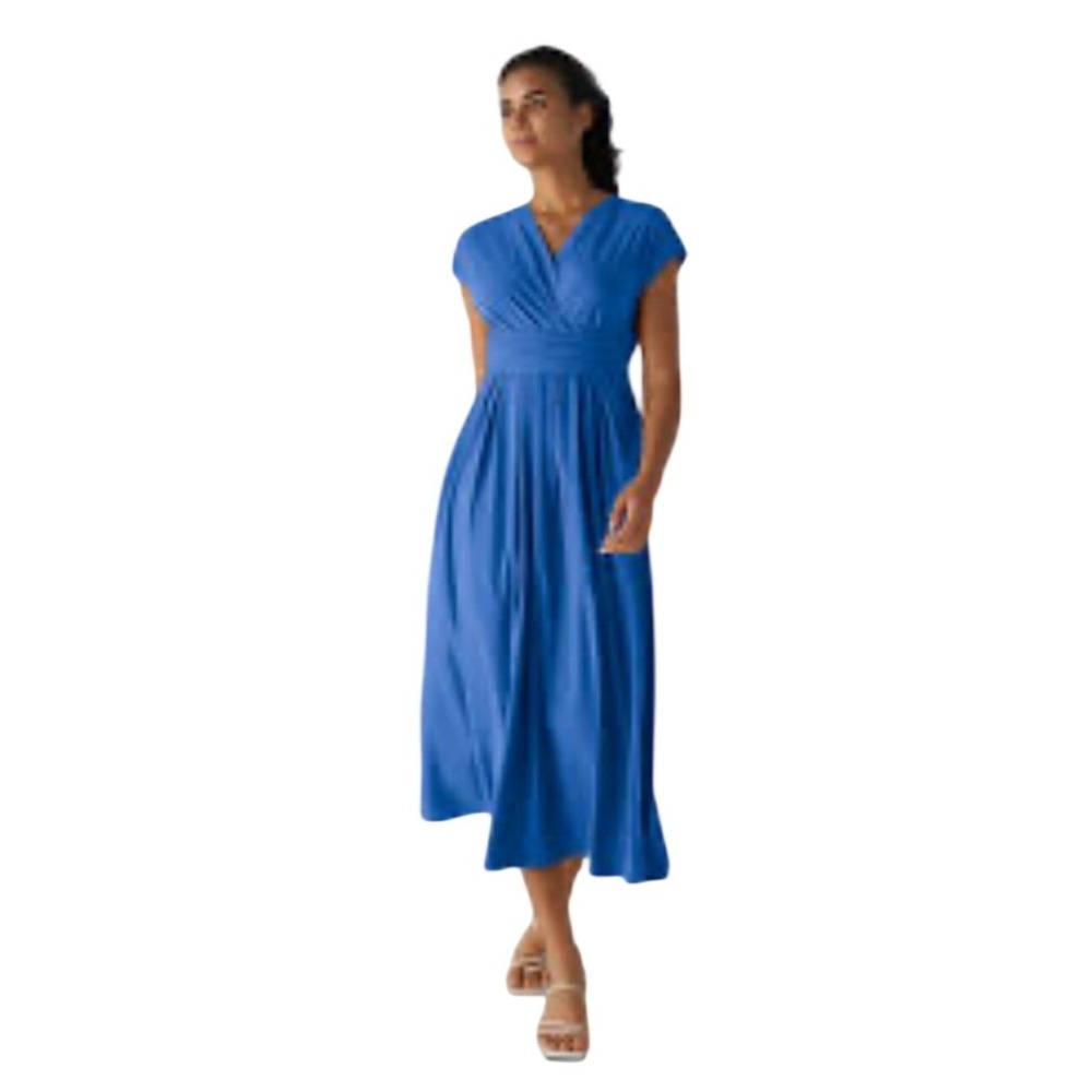 Halara Breezeful V Neck Short Sleeve Midi Dress Size M NWT Blue Pocket Tie Back